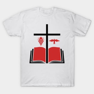 The cross of Jesus Christ, an open bible and a dove - a symbol of the Spirit. T-Shirt